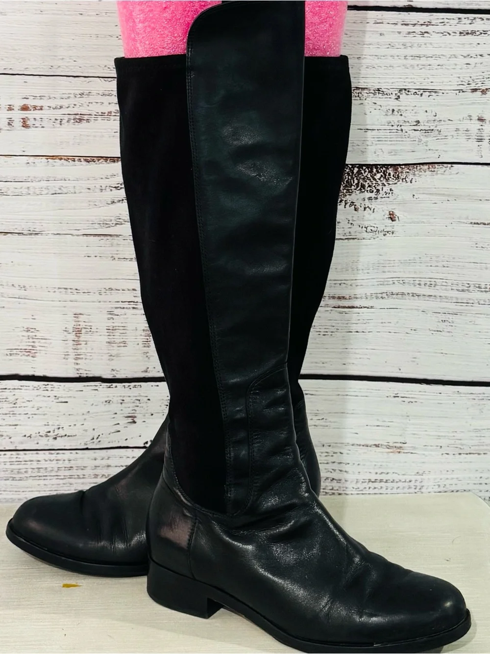 Vintage Cole Haan Nike Air Whitley Black Leather Over The Knee Stretch Boots